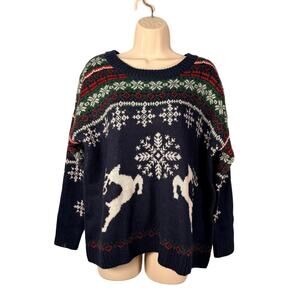ASOS Sweater Womens US 6 Navy Fair Isle Reindeer Snowflake Christmas Cropped